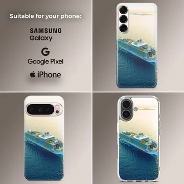 Aerial view of a cruise ship sailing on calm waters phone case — Collage