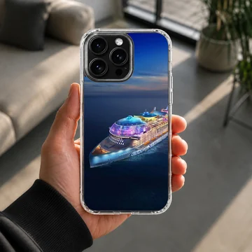 Beautiful cruise ship sailing on a serene ocean at sunset phone case — Lifestyle