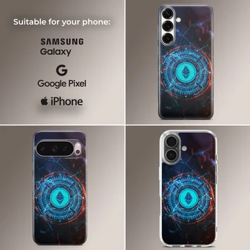 Futuristic design featuring crypto symbols and vibrant colors, Crypto phone case — Collage