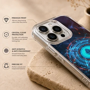 Futuristic design featuring crypto symbols and vibrant colors, Crypto phone case — Info