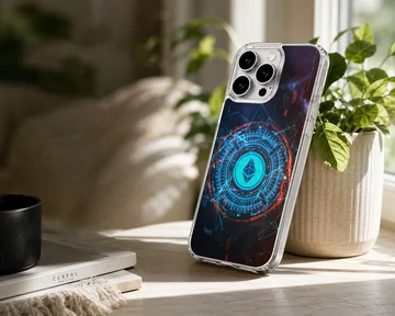 Futuristic design featuring crypto symbols and vibrant colors, Crypto phone case — Lifestyle