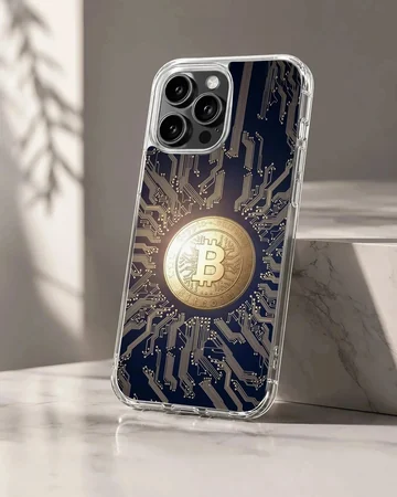 Dynamic Bitcoin design with circuit pattern on phone case