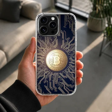 Dynamic Bitcoin design with circuit pattern on phone case — Lifestyle