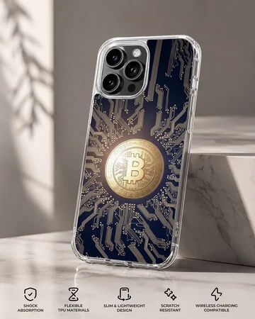 Dynamic Bitcoin design with circuit pattern on phone case — Specs