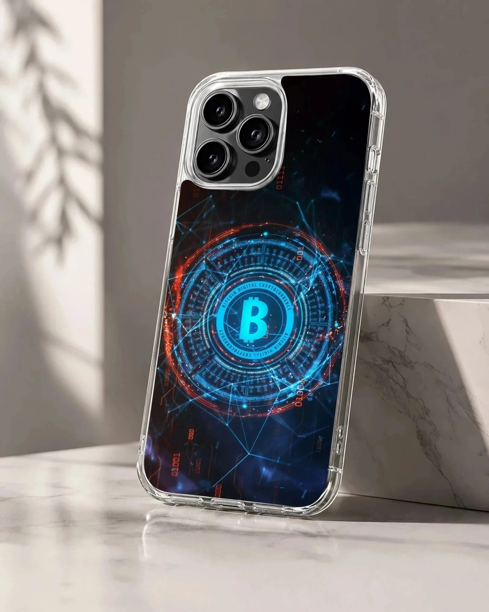 Futuristic Bitcoin design on a crypto phone case