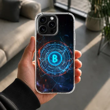 Futuristic Bitcoin design on a crypto phone case — Lifestyle