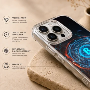 Futuristic Bitcoin design on a crypto phone case — Info
