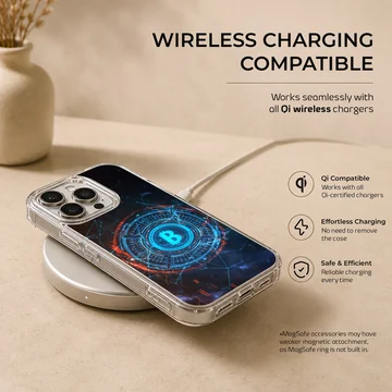 Futuristic Bitcoin design on a crypto phone case — Charging