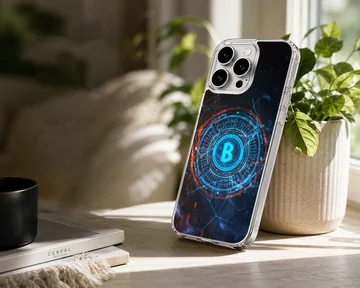 Futuristic Bitcoin design on a crypto phone case — Lifestyle