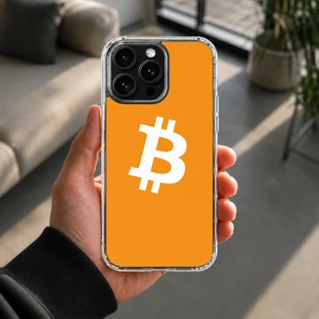 Bold Bitcoin design on orange background phone case — Lifestyle