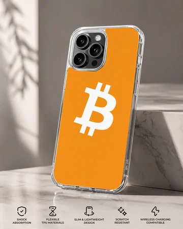 Bold Bitcoin design on orange background phone case — Specs