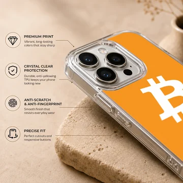 Bold Bitcoin design on orange background phone case — Info