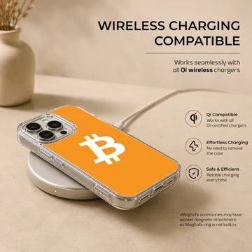 Bold Bitcoin design on orange background phone case — Charging