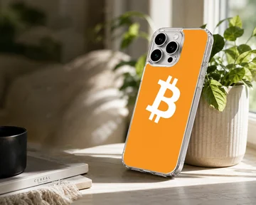 Bold Bitcoin design on orange background phone case — Lifestyle
