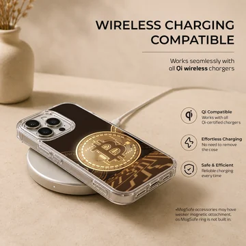 Golden Bitcoin design on a sleek phone case — Charging