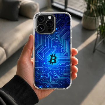 Vibrant blue digital illustration featuring cryptocurrency design phone case — Lifestyle