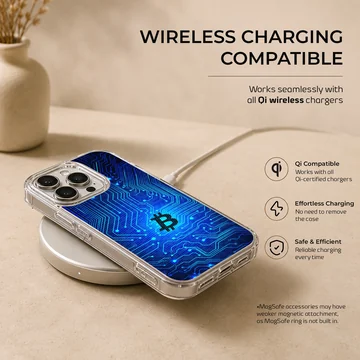Vibrant blue digital illustration featuring cryptocurrency design phone case — Charging