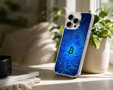 Vibrant blue digital illustration featuring cryptocurrency design phone case — Lifestyle