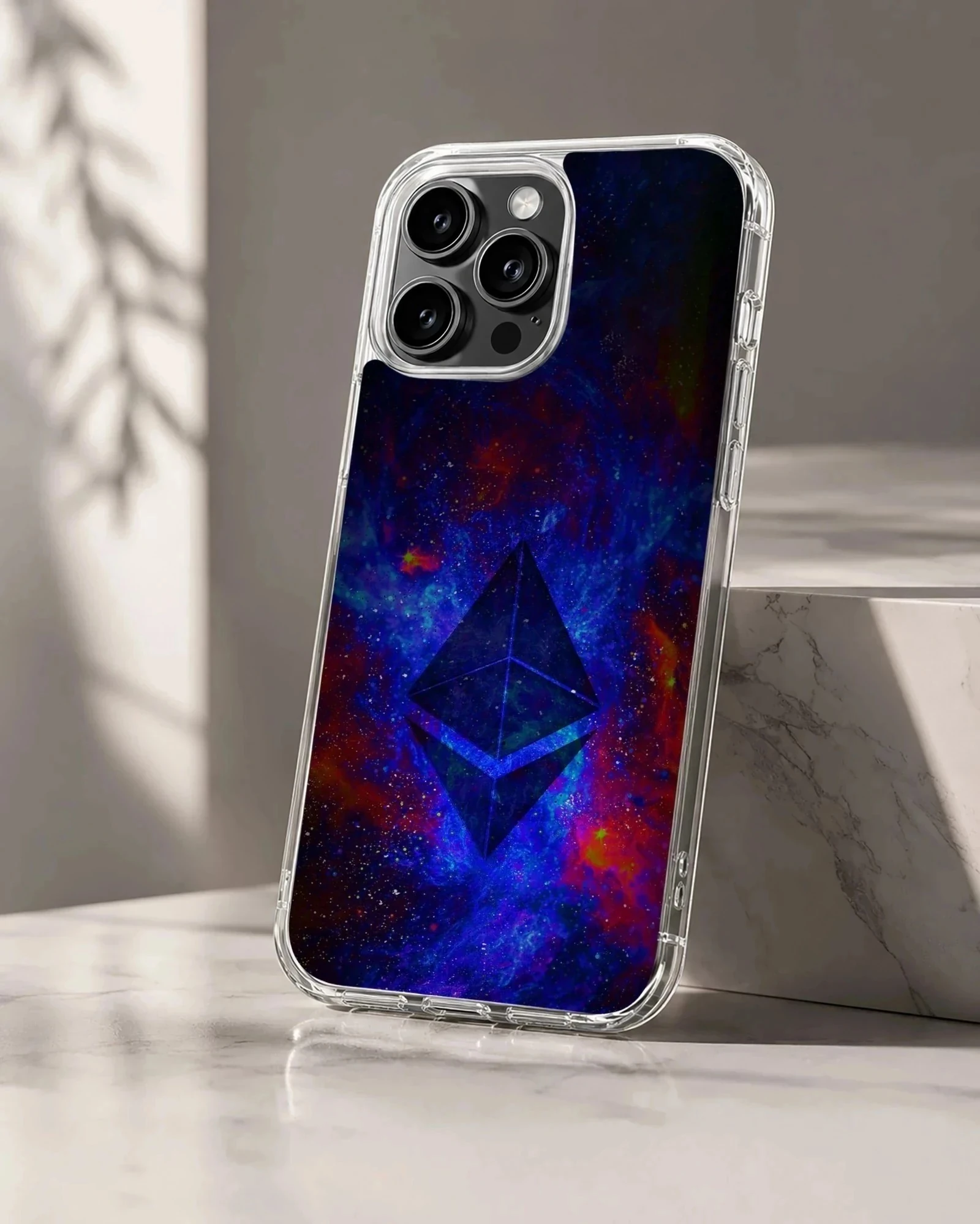 Ethereum design on a vibrant cosmic background phone case