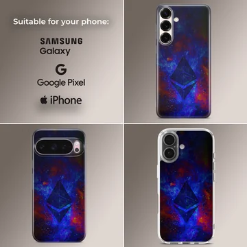 Ethereum design on a vibrant cosmic background phone case — Collage