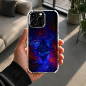 Ethereum design on a vibrant cosmic background phone case — Lifestyle
