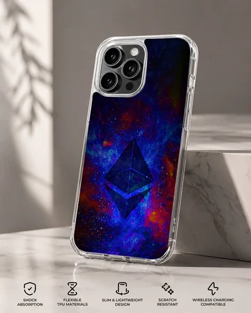 Ethereum design on a vibrant cosmic background phone case — Specs