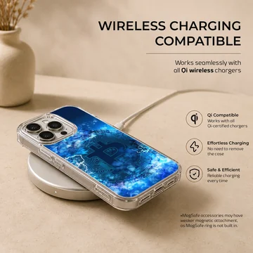 Bold Bitcoin design with blue and black colors on a phone case — Charging