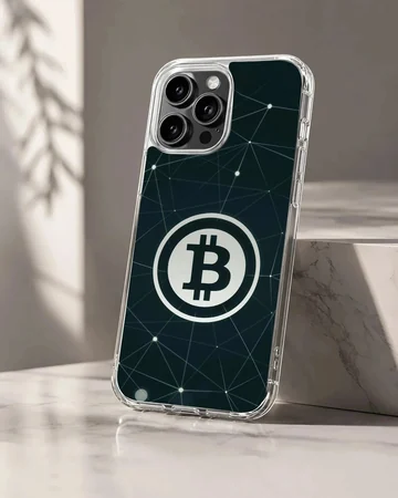 Stylish crypto-themed phone case with digital artwork