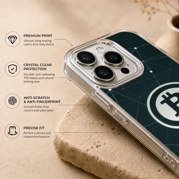 Stylish crypto-themed phone case with digital artwork — Info