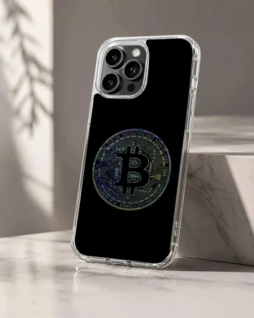 Colorful Bitcoin design on a black background phone case