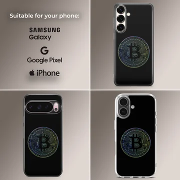 Colorful Bitcoin design on a black background phone case — Collage