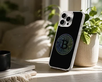 Colorful Bitcoin design on a black background phone case — Lifestyle