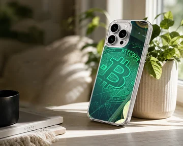 Crypto-themed artwork featuring Bitcoin on a phone case — Lifestyle