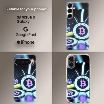 Bitcoin design in vibrant colors on a Crypto phone case — Collage