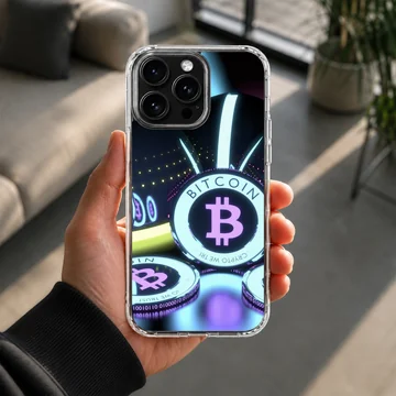 Bitcoin design in vibrant colors on a Crypto phone case — Lifestyle