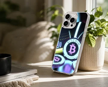 Bitcoin design in vibrant colors on a Crypto phone case — Lifestyle