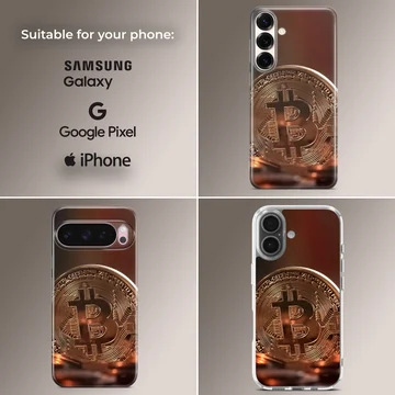 Close-up of a Bitcoin design on a phone case — Collage