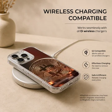 Close-up of a Bitcoin design on a phone case — Charging
