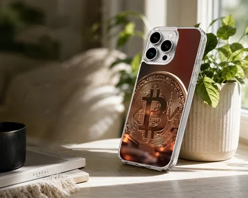 Close-up of a Bitcoin design on a phone case — Lifestyle