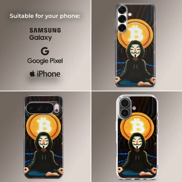 Edgy digital illustration featuring crypto design on a phone case — Collage