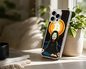 Edgy digital illustration featuring crypto design on a phone case — Lifestyle