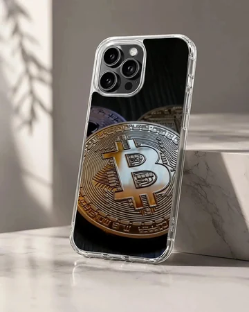 Stunning cryptocurrency design on a phone case featuring a Bitcoin symbol