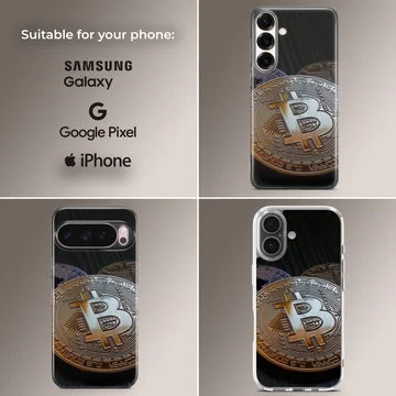 Stunning cryptocurrency design on a phone case featuring a Bitcoin symbol — Collage