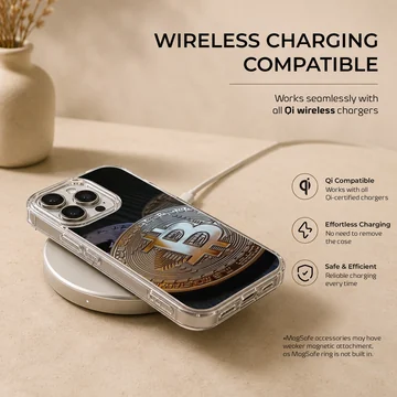 Stunning cryptocurrency design on a phone case featuring a Bitcoin symbol — Charging