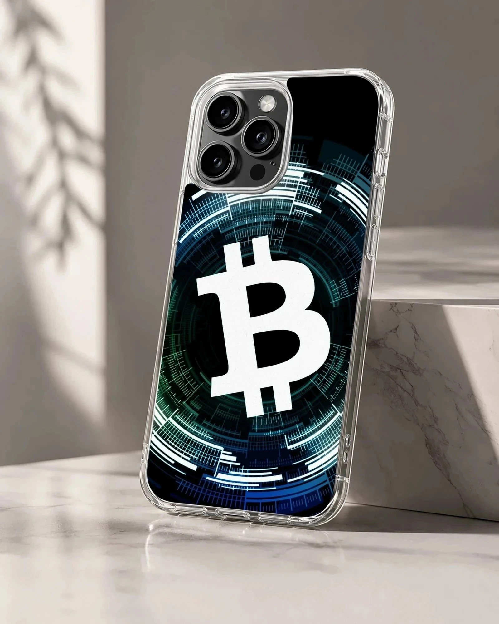 Dynamic Bitcoin design on a black background phone case