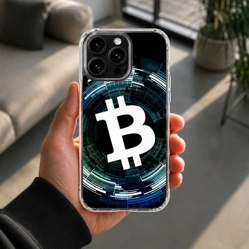 Dynamic Bitcoin design on a black background phone case — Lifestyle