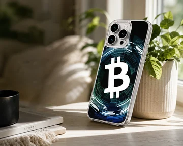 Dynamic Bitcoin design on a black background phone case — Lifestyle