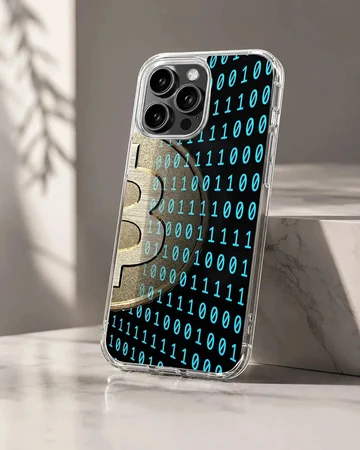 Dynamic Bitcoin design with binary code on the phone case