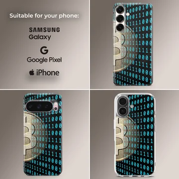 Dynamic Bitcoin design with binary code on the phone case — Collage