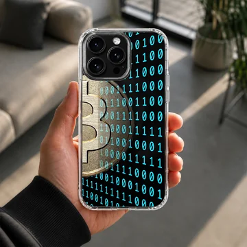 Dynamic Bitcoin design with binary code on the phone case — Lifestyle